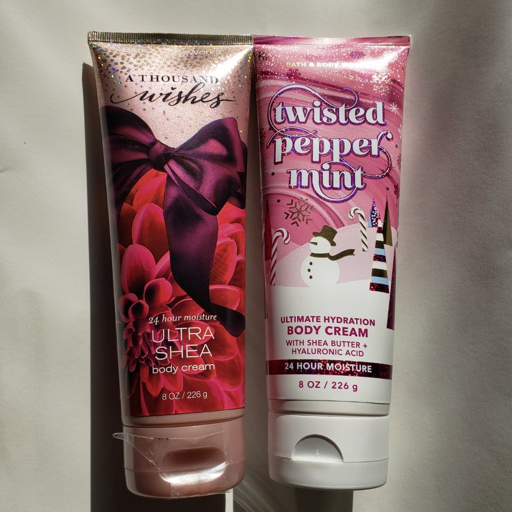 Bath & Body Works A Thousand Wishes and Twisted Pepper Mint Body Creams 8 oz New